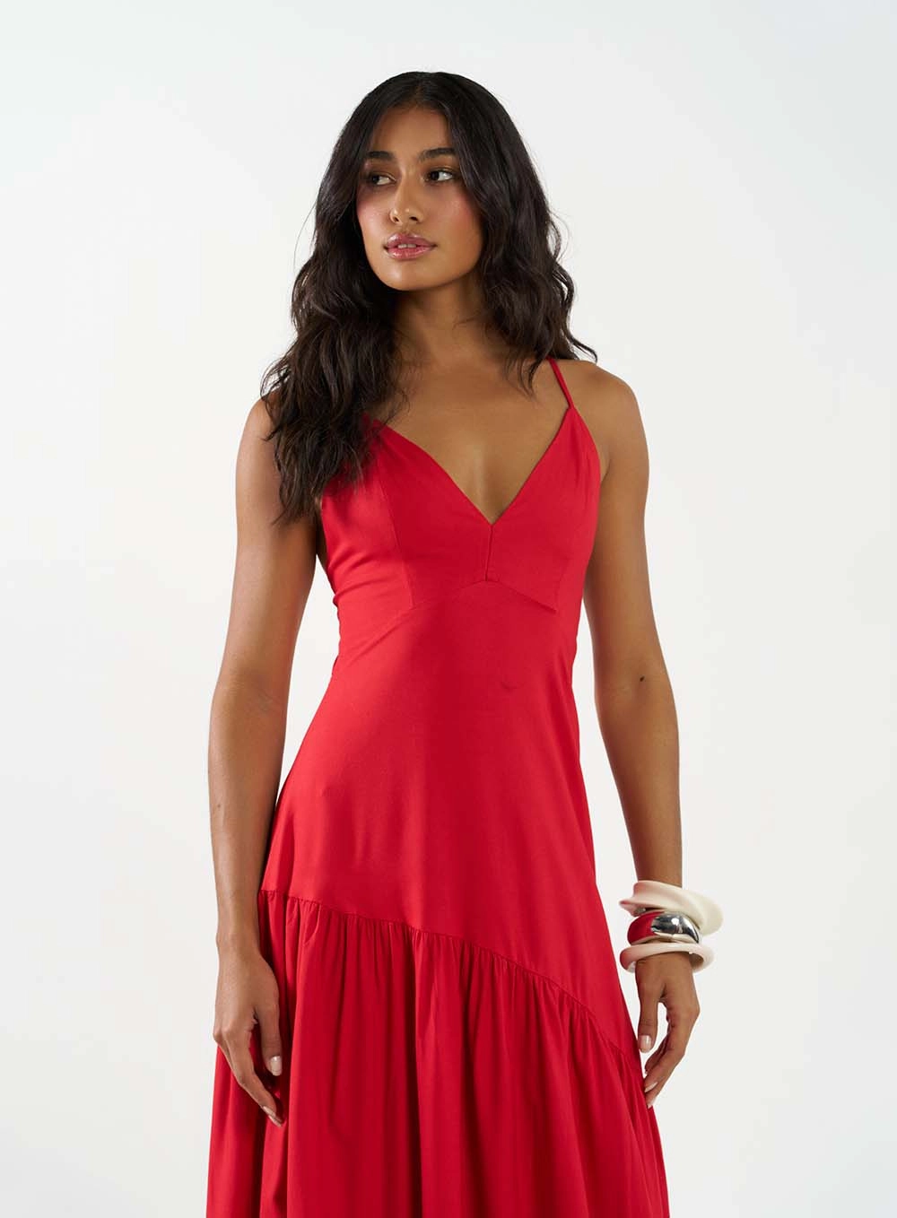 Vestido Assimétrico Comfort Decote V Vermelho 2