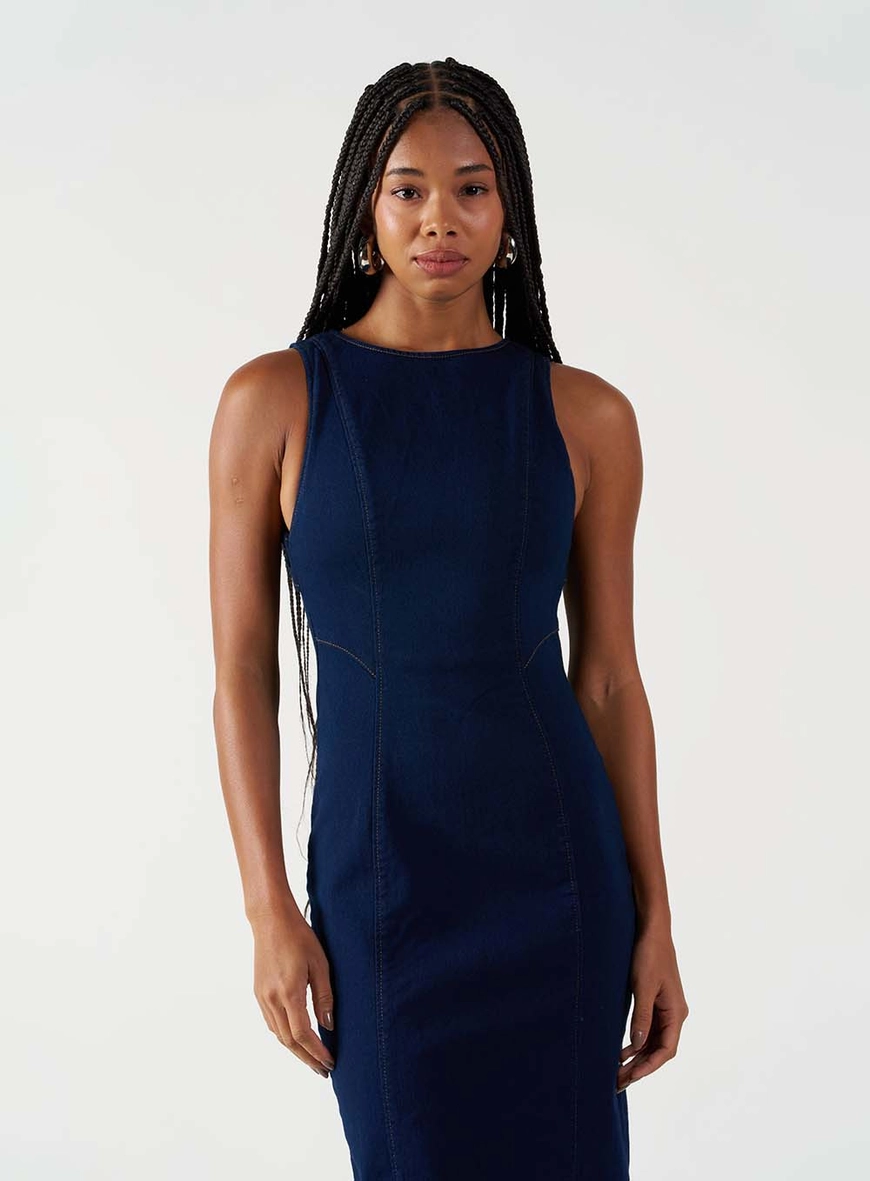 Vestido Jeans De Alfaiataria Midi Índigo 2