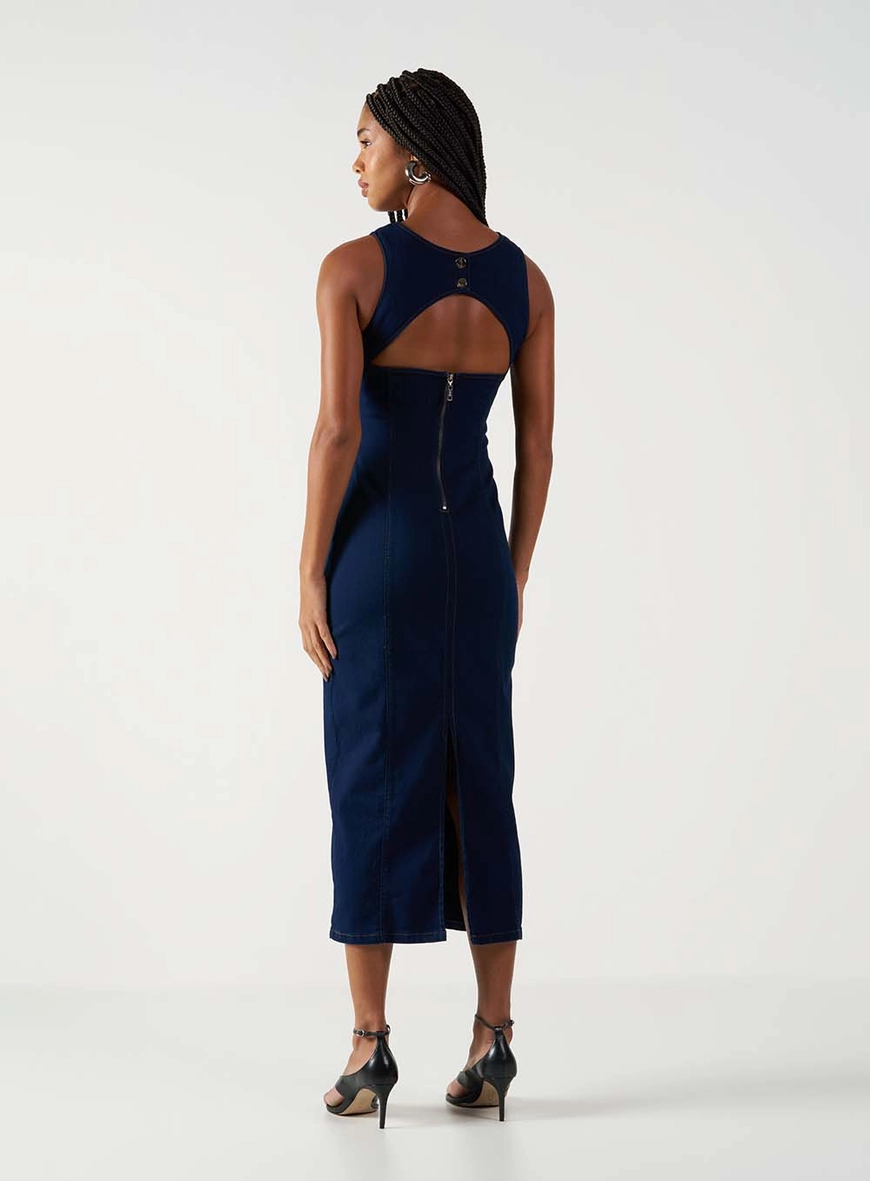 Vestido Jeans De Alfaiataria Midi Índigo 4