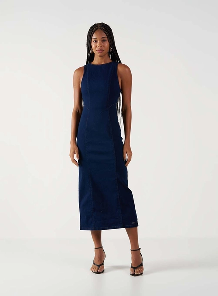 Vestido Jeans De Alfaiataria Midi