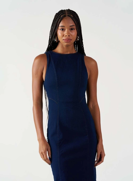 Vestido Jeans De Alfaiataria Midi