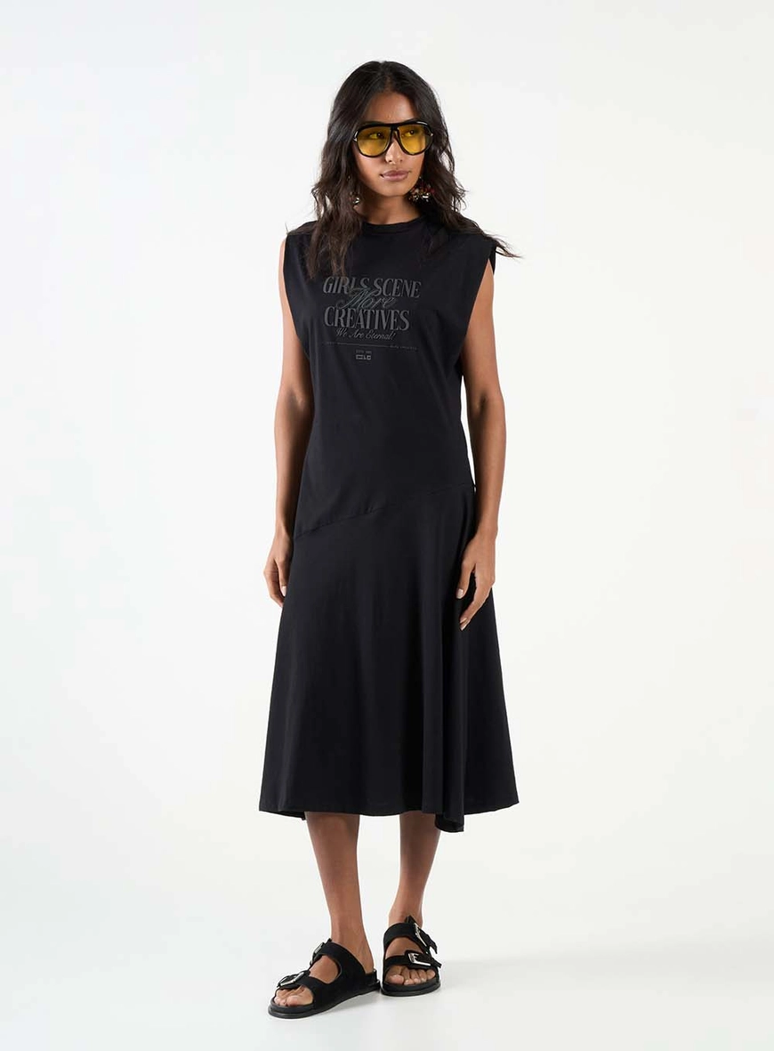 Vestido Midi Básico Confort Sem Manga Preto 1