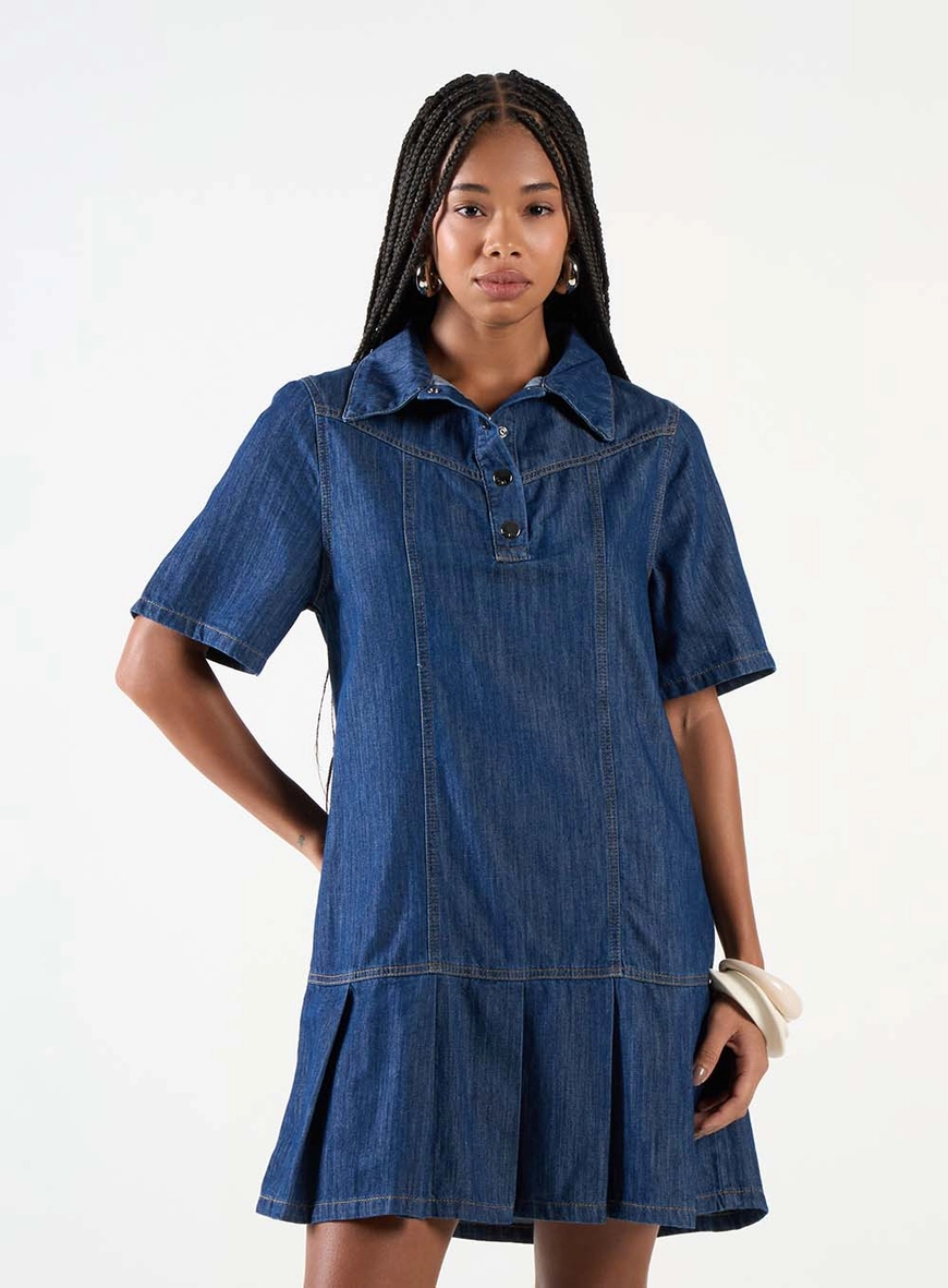 Vestido Chemise Jeans Plissado Índigo 2