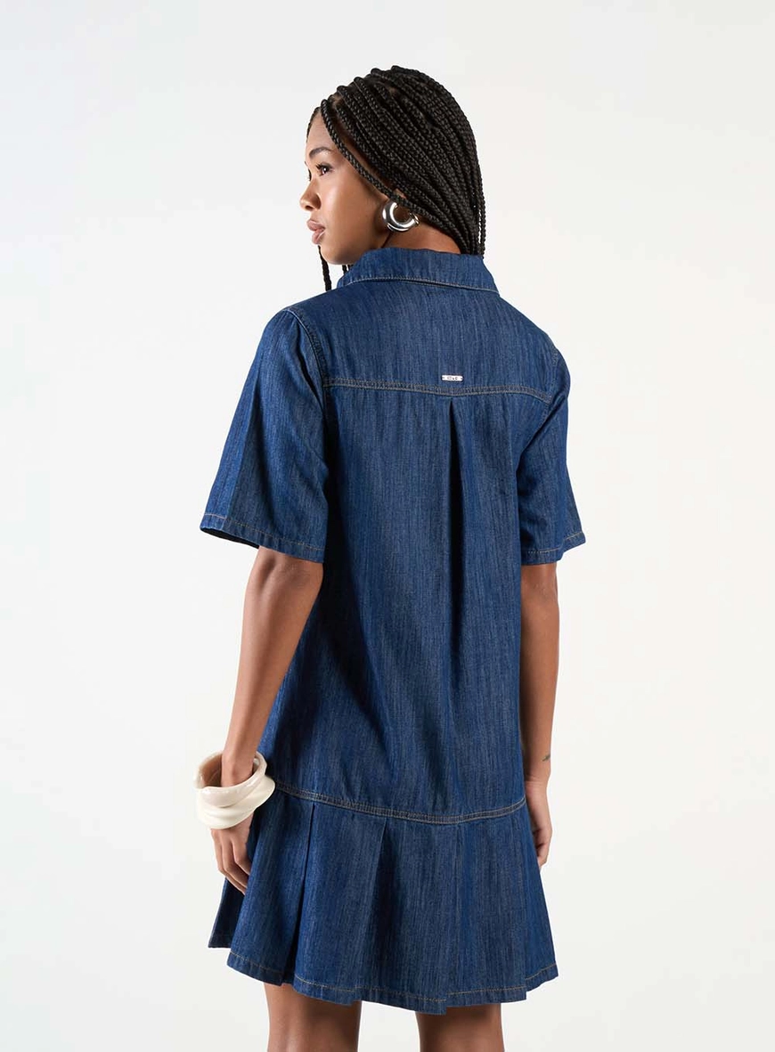 Vestido Chemise Jeans Plissado Índigo 3