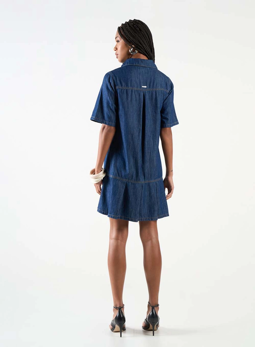 Vestido Chemise Jeans Plissado Índigo 4