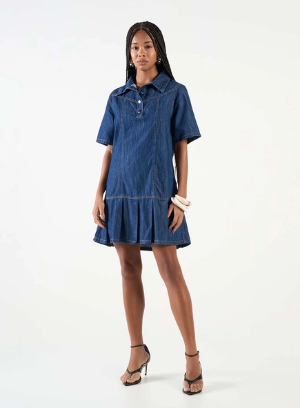 Vestido Chemise Jeans Plissado