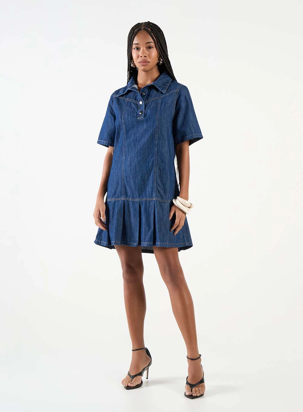 Vestido Chemise Jeans Plissado Índigo 1