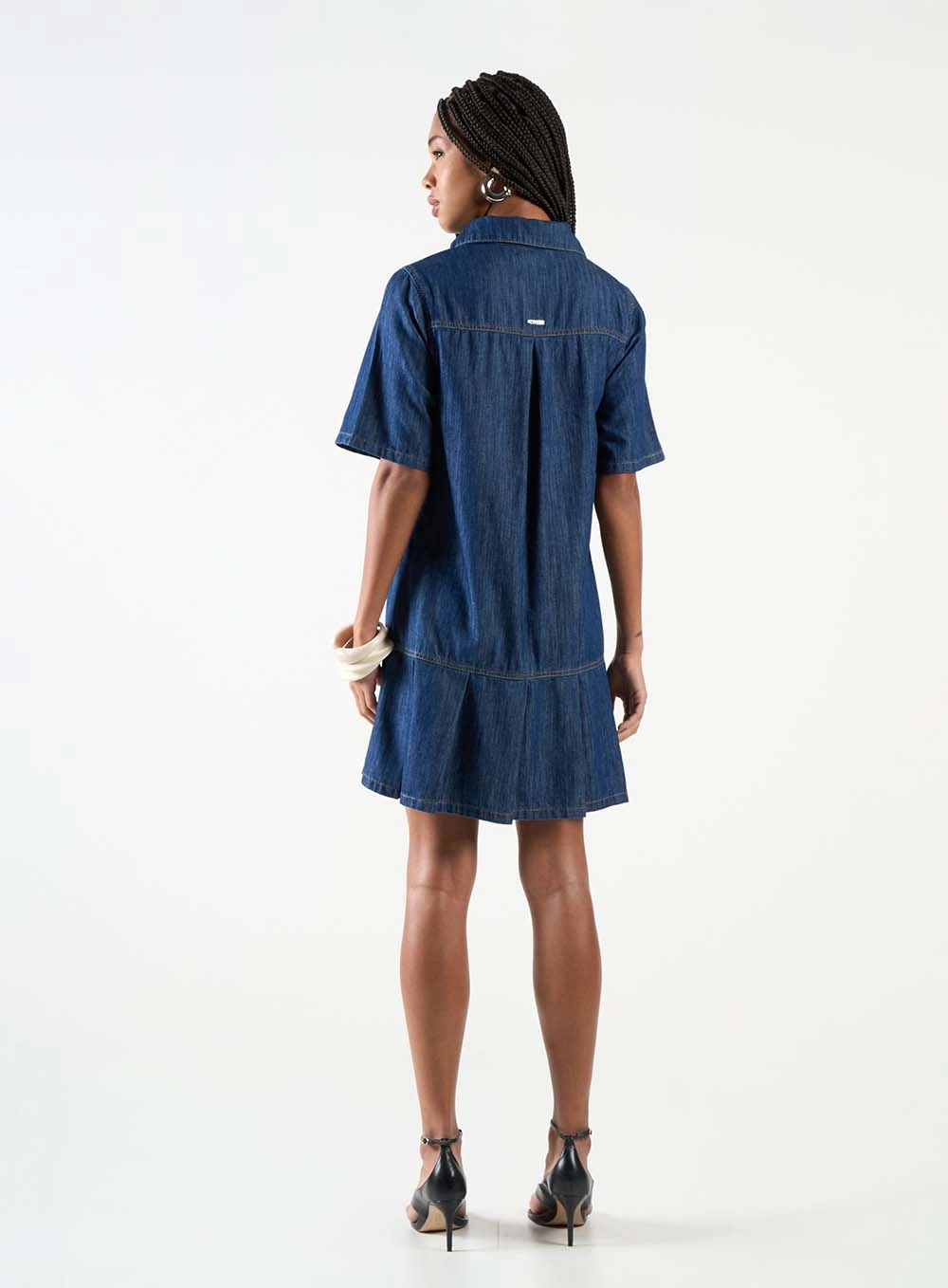 Vestido Chemise Jeans Plissado Índigo 4