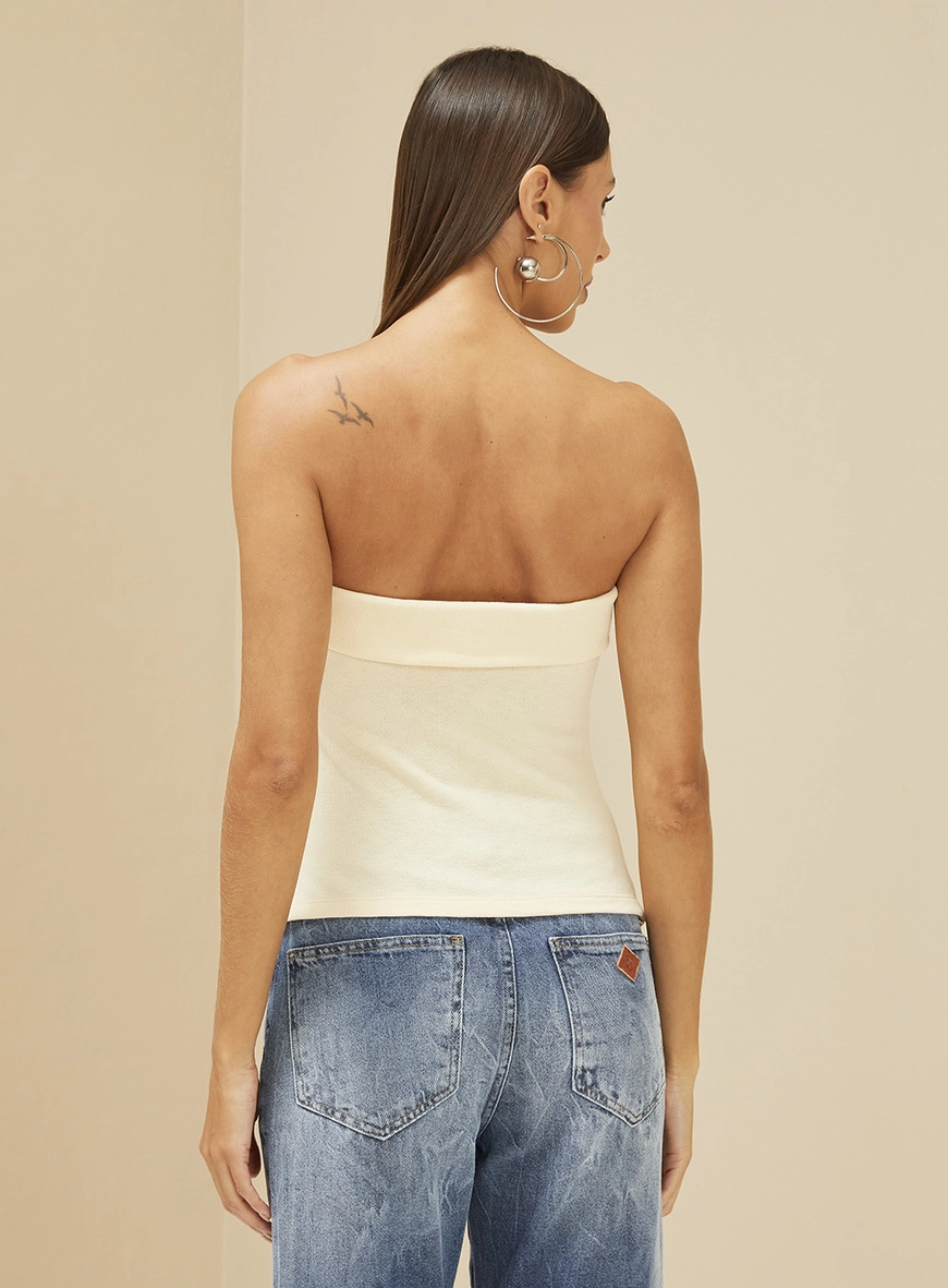 Blusa Justa Com Detalhe Em Drapeado Bege