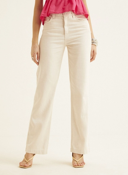 Calça Feminina Sarja Reta Ampla - Laura