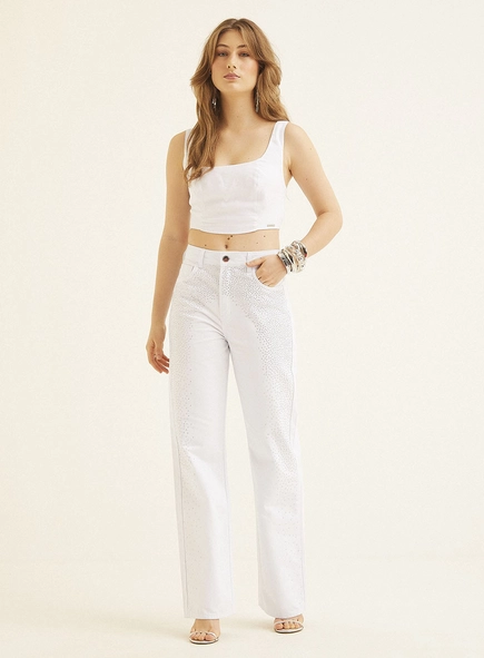 Calça Feminina Sarja Com Aplicação - Laura