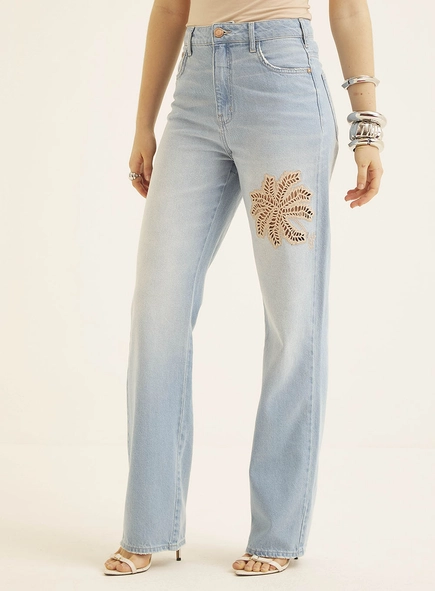 Calça Jeans Feminina Com Bordado - Laura