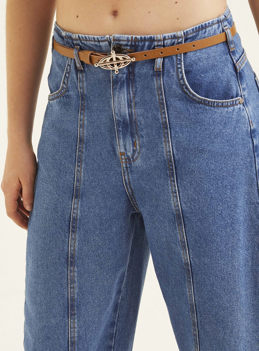 Calça Jeans Feminina Barrel Com Cinto Índigo 3