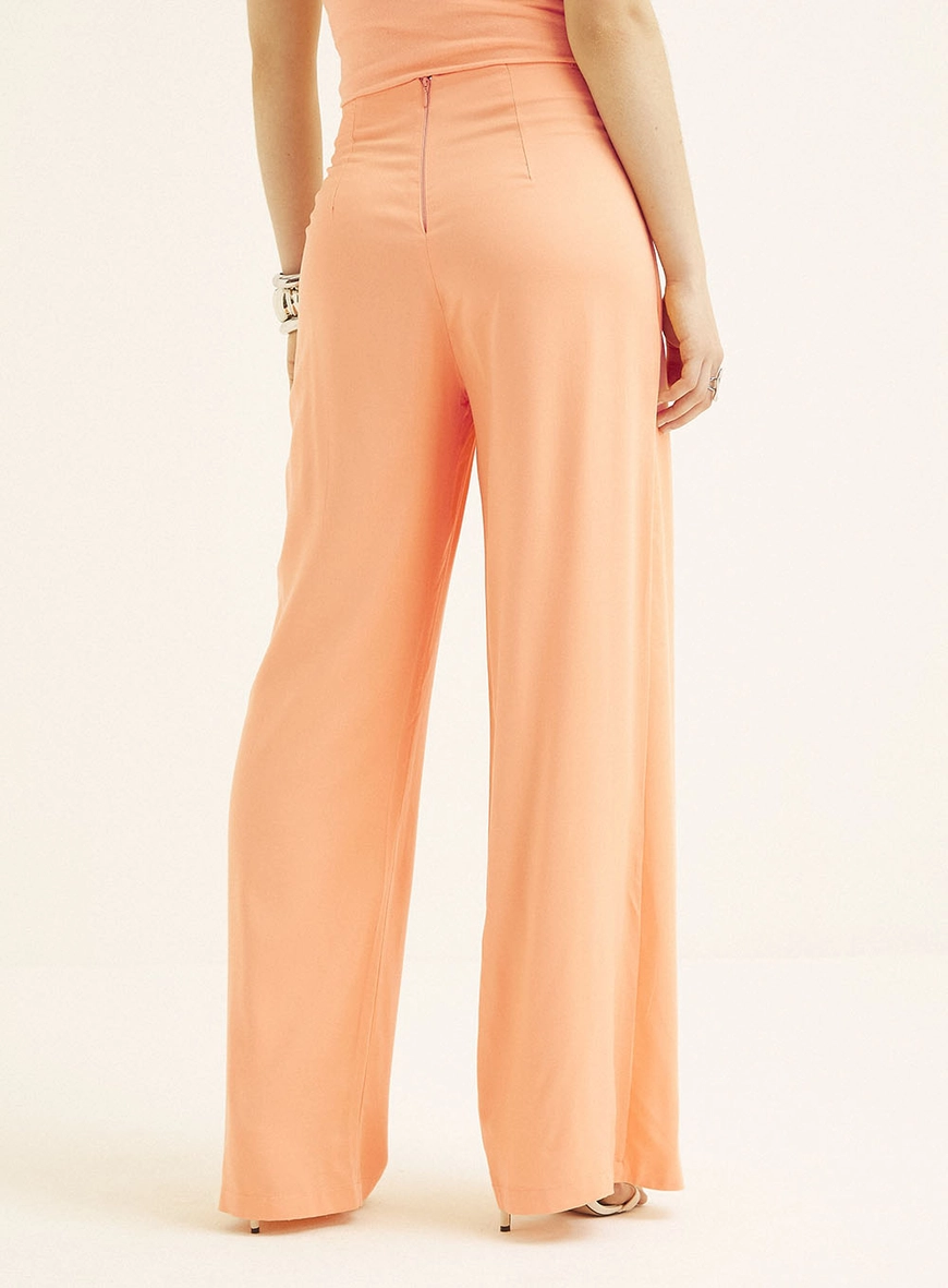 Calça Feminina Pantalona Sobreposta Laranja 4