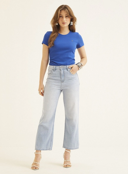 Calça Jeans Feminina New Straight Com Aplicações