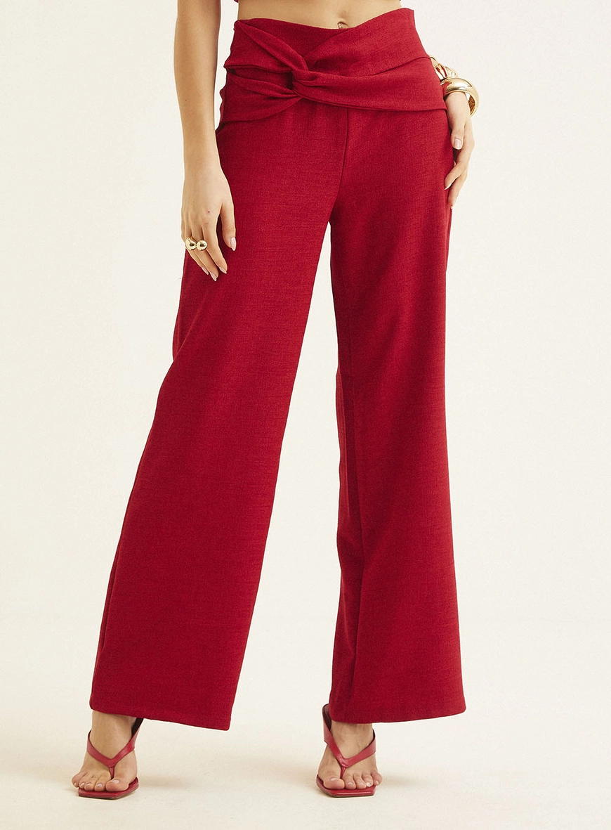 Calça Feminina Pantalona Com Transpasse Vermelho 7