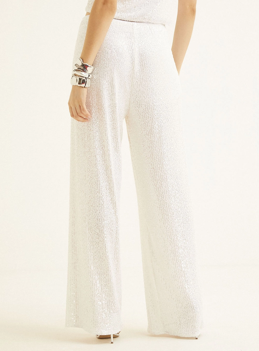 Calça Feminina Pantalona Paetê Branco 4