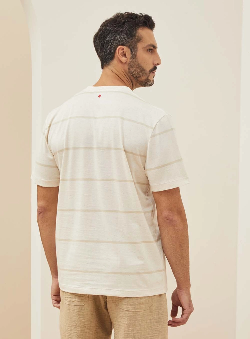 Camiseta Em Linho Com Listras Bege