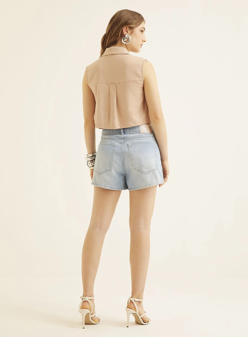Short Jeans Cintura Alta Com Bordado - Maitê Índigo 5