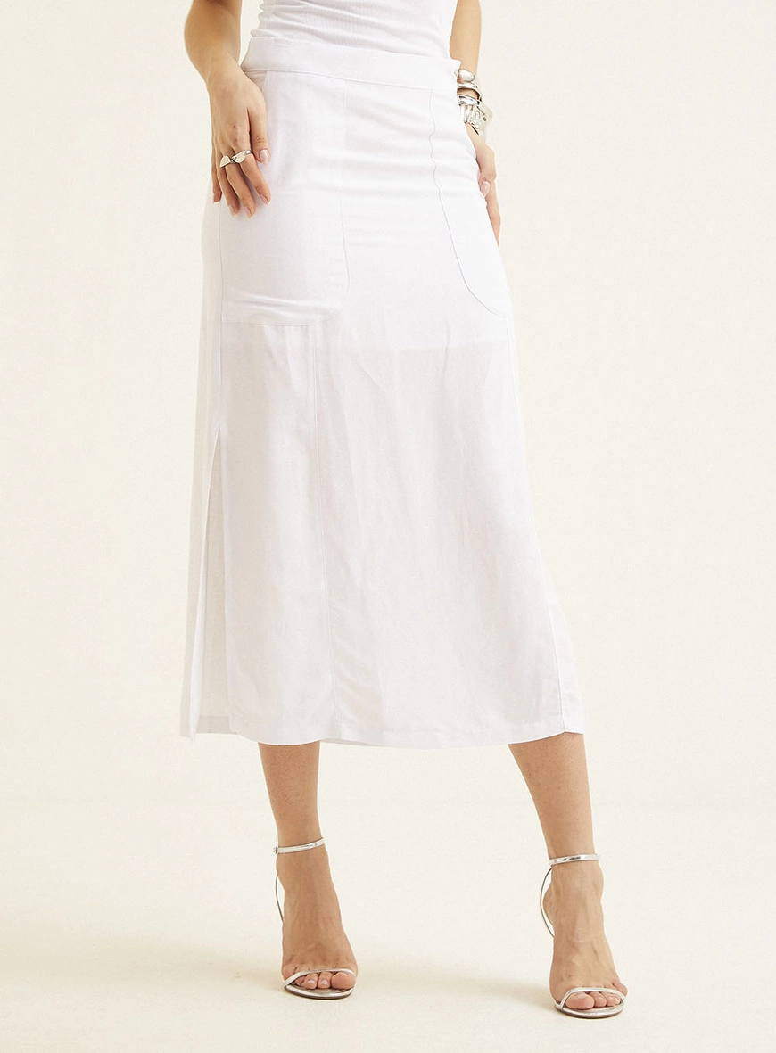 Saia Midi Linho Com Fenda Branco 2