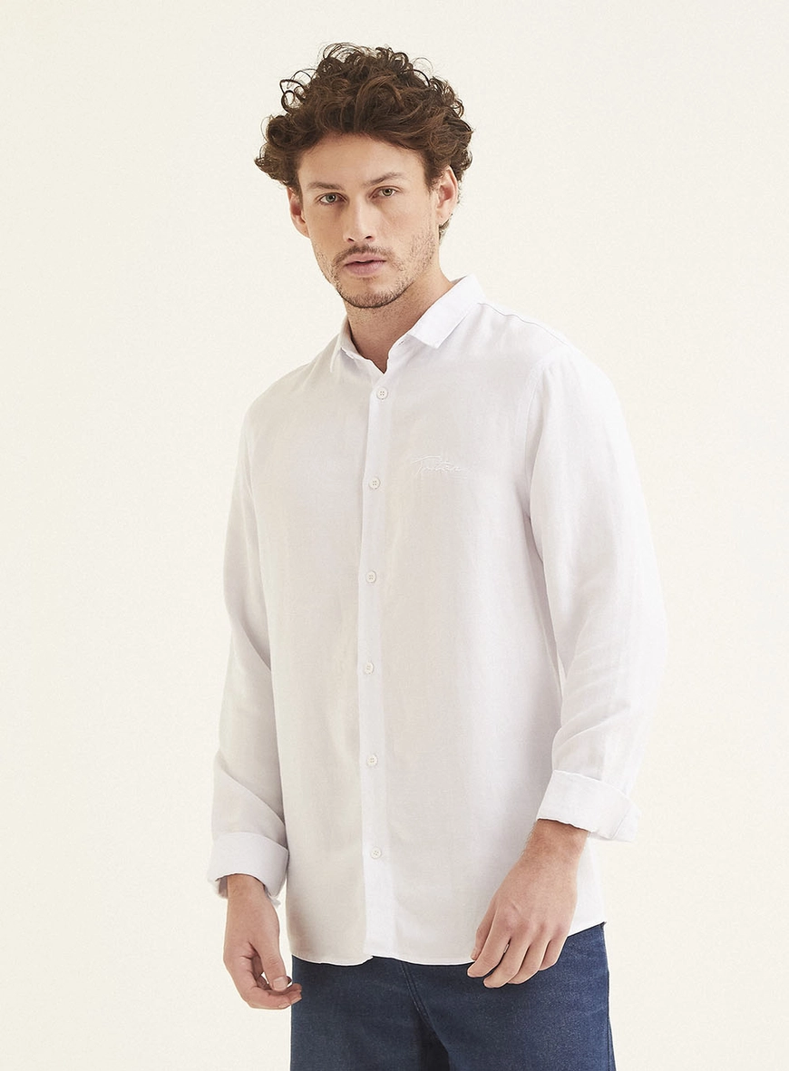 Camisa Masculina Linho Casual Branco 2