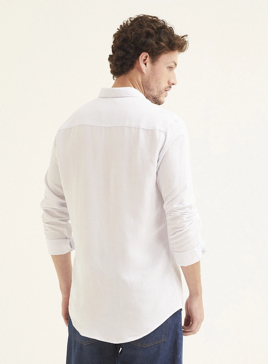Camisa Masculina Linho Casual Branco 4