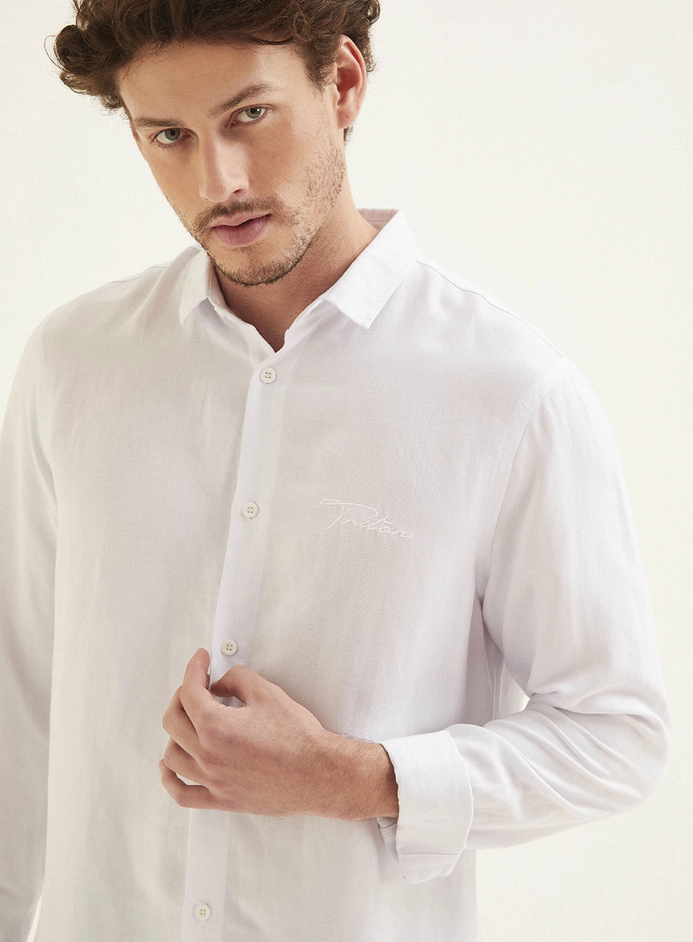 Camisa Masculina Linho Casual Branco 3