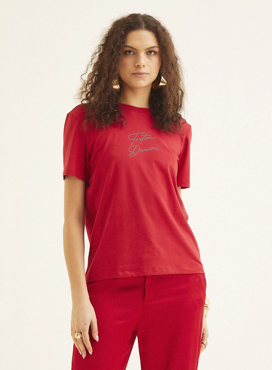 Camiseta Feminina Básica Com Estampa Vermelho 2
