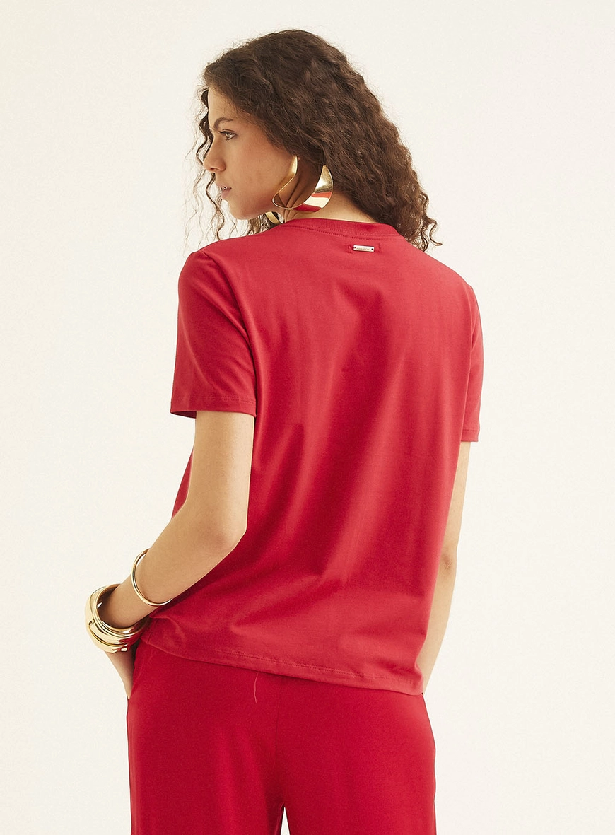 Camiseta Feminina Básica Com Estampa Vermelho 4