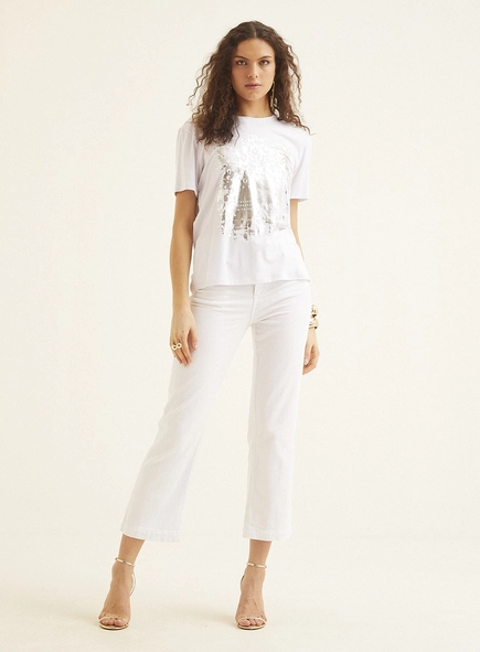 Camiseta Comfort Com Estampa Prateada