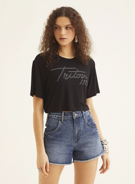 Camiseta Feminina Encurtada Estampa Logo
