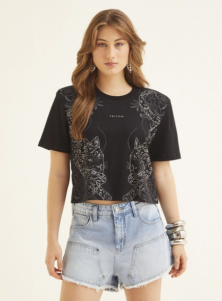 Camiseta Feminina Curta Estampada