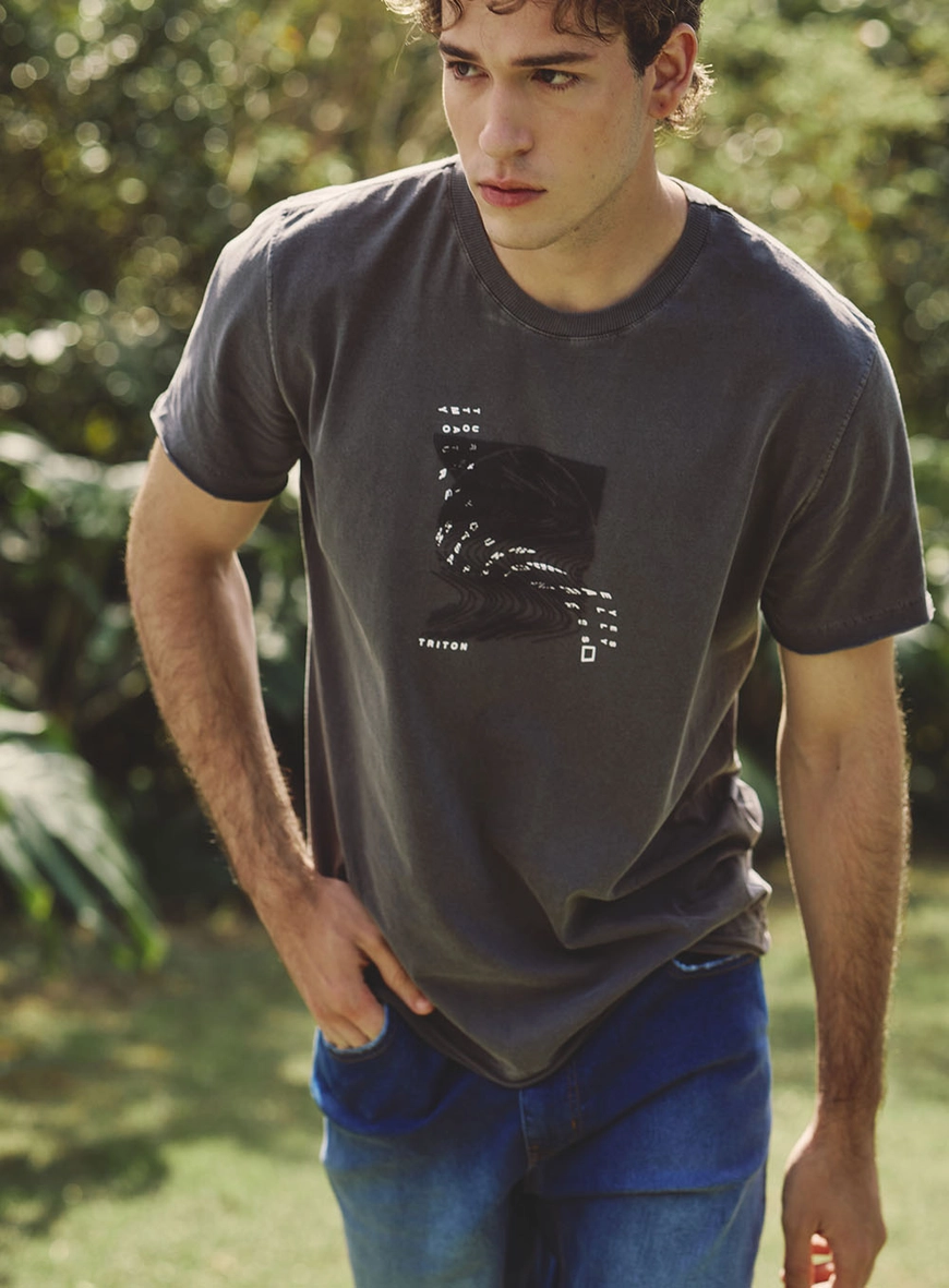 Camiseta Masculina New Com Estampa Preto 1