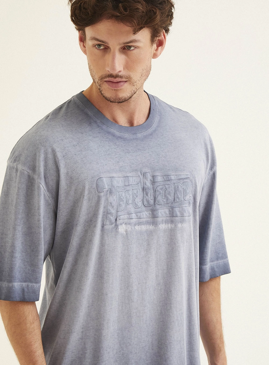 Camiseta Masculina Urban Com Bordado Azul 3