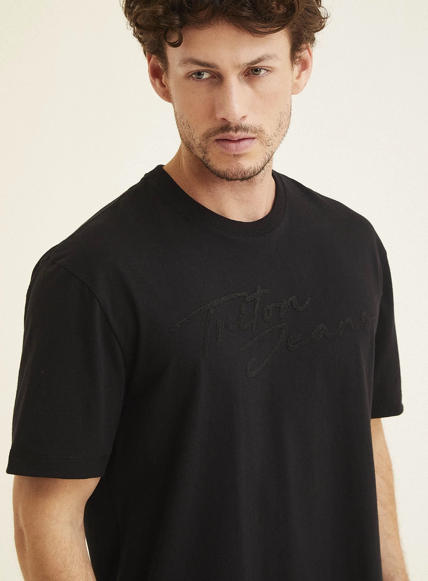 Camiseta Relaxed Com Aplicação Preto 3