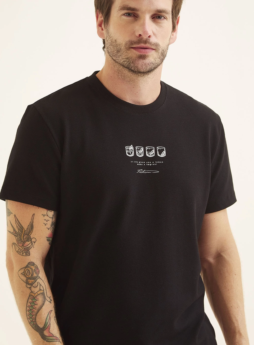 Camiseta Masculina New Com Estampa Minimalista Preto 3
