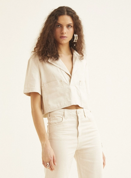 Blusa Sarja Linho Encurtada