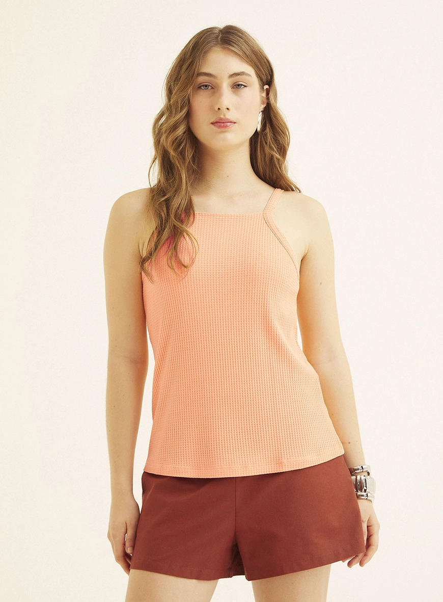 Blusa Comfort Com Alças Texturizada Laranja 2