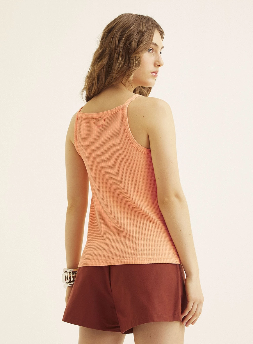 Blusa Comfort Com Alças Texturizada Laranja 4