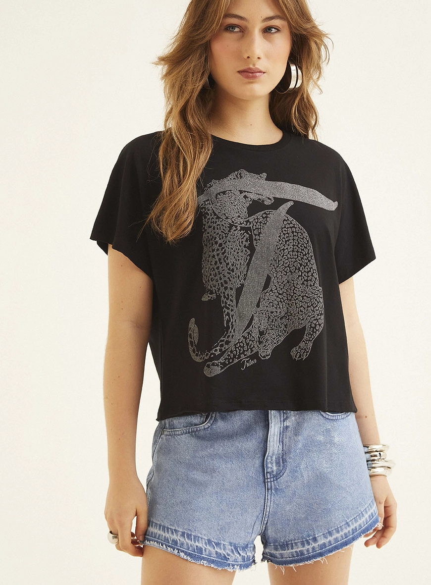 Blusa Com Estampa Encurtada Preto 3