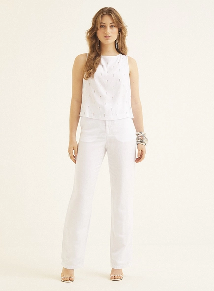 Blusa Linho Com Aplicação