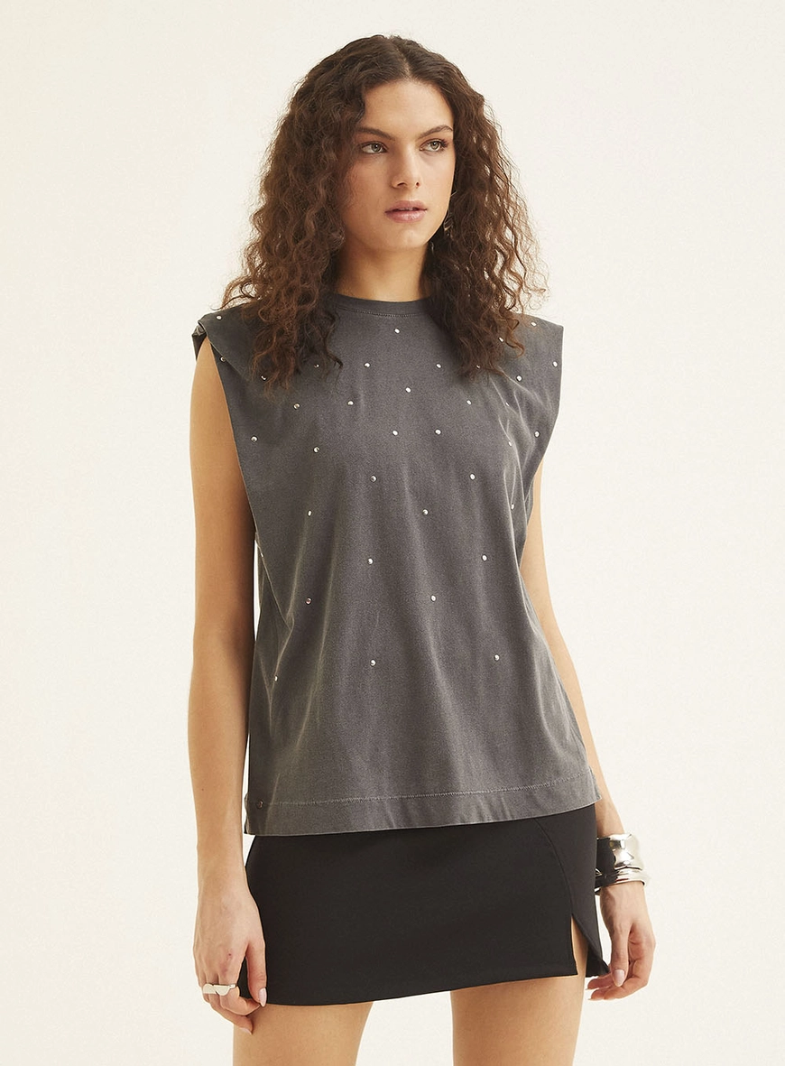 Regata Machao Com Strass Preto 2