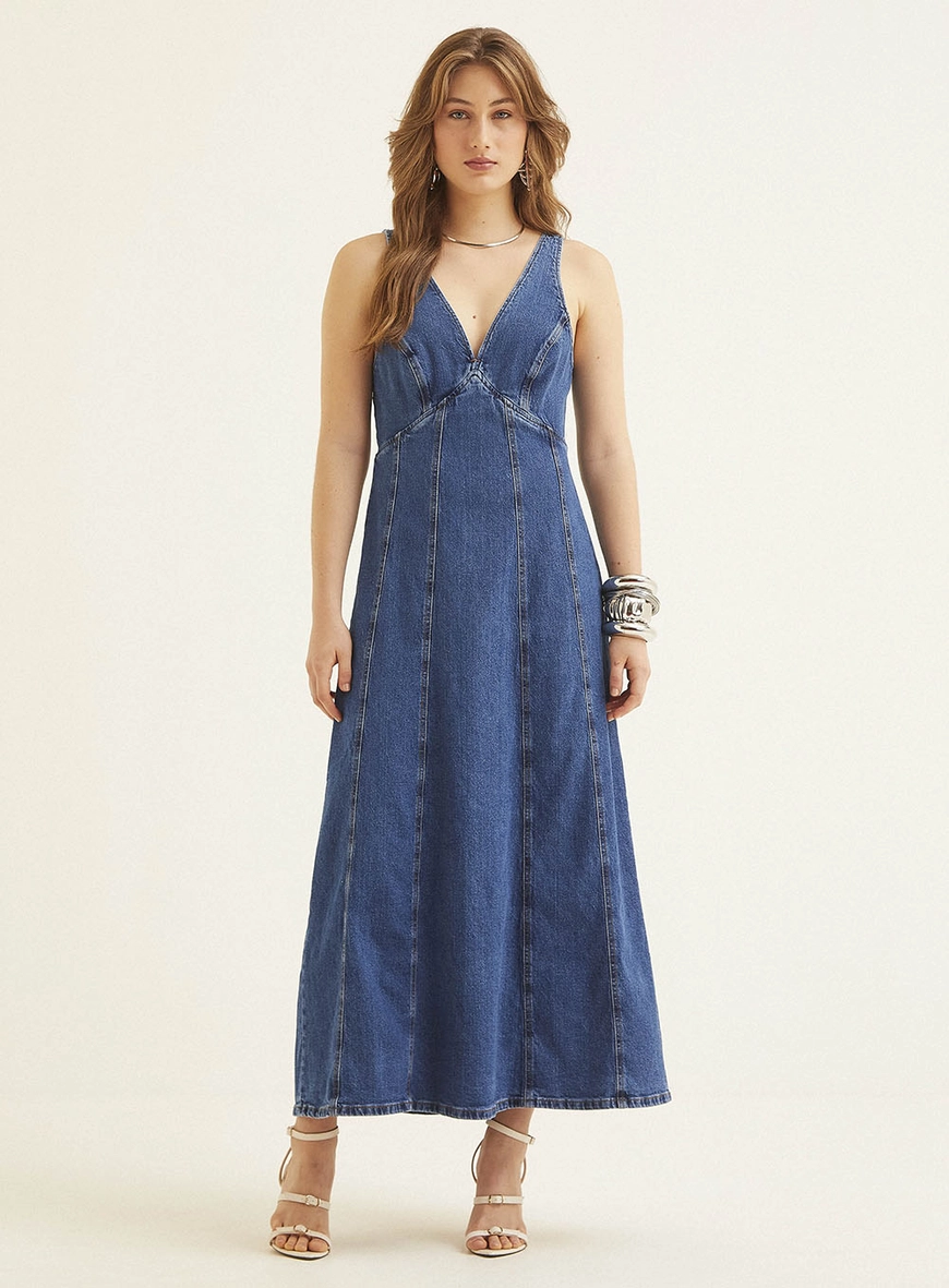 Vestido Jeans Longline Decote V Índigo 2