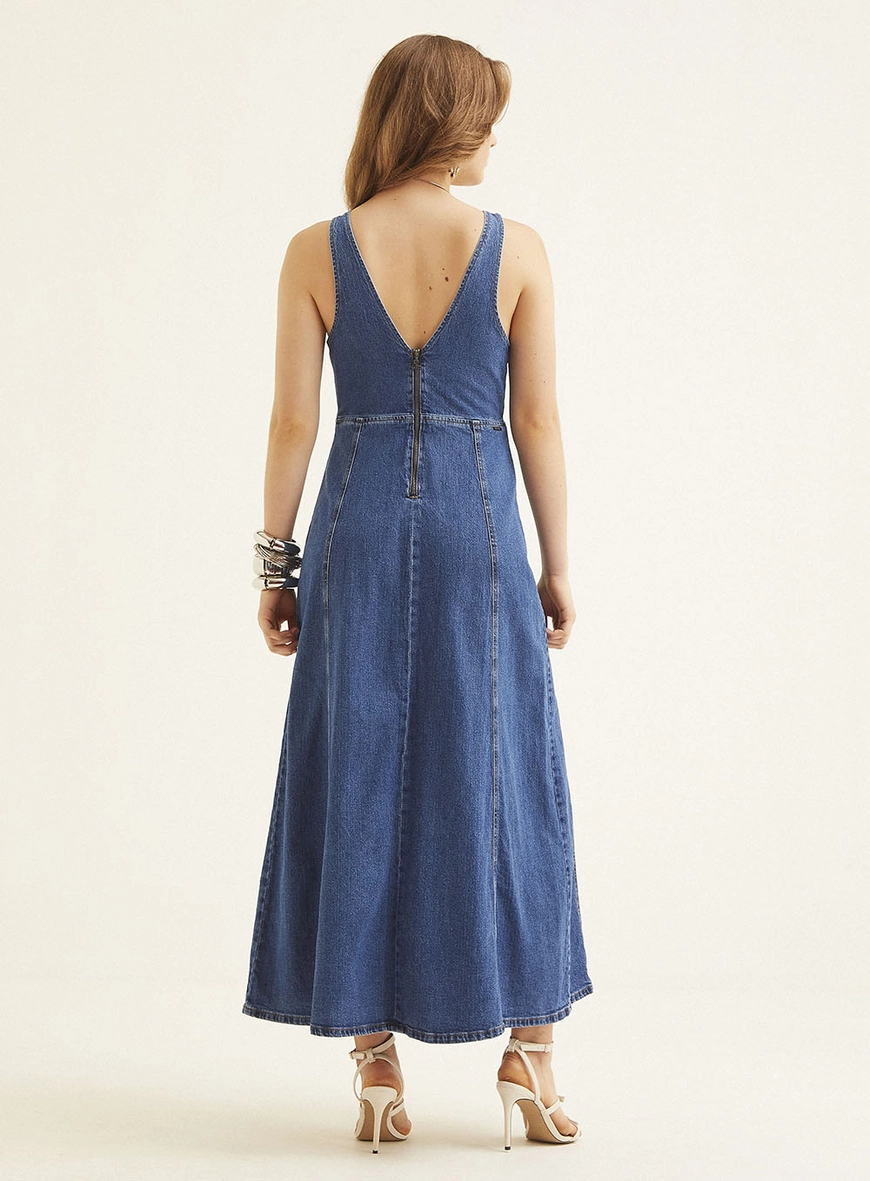 Vestido Jeans Longline Decote V Índigo 4