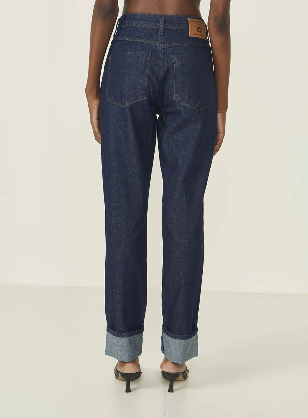 Calca Jeans Feminina Reta Roma Com Dobra Índigo