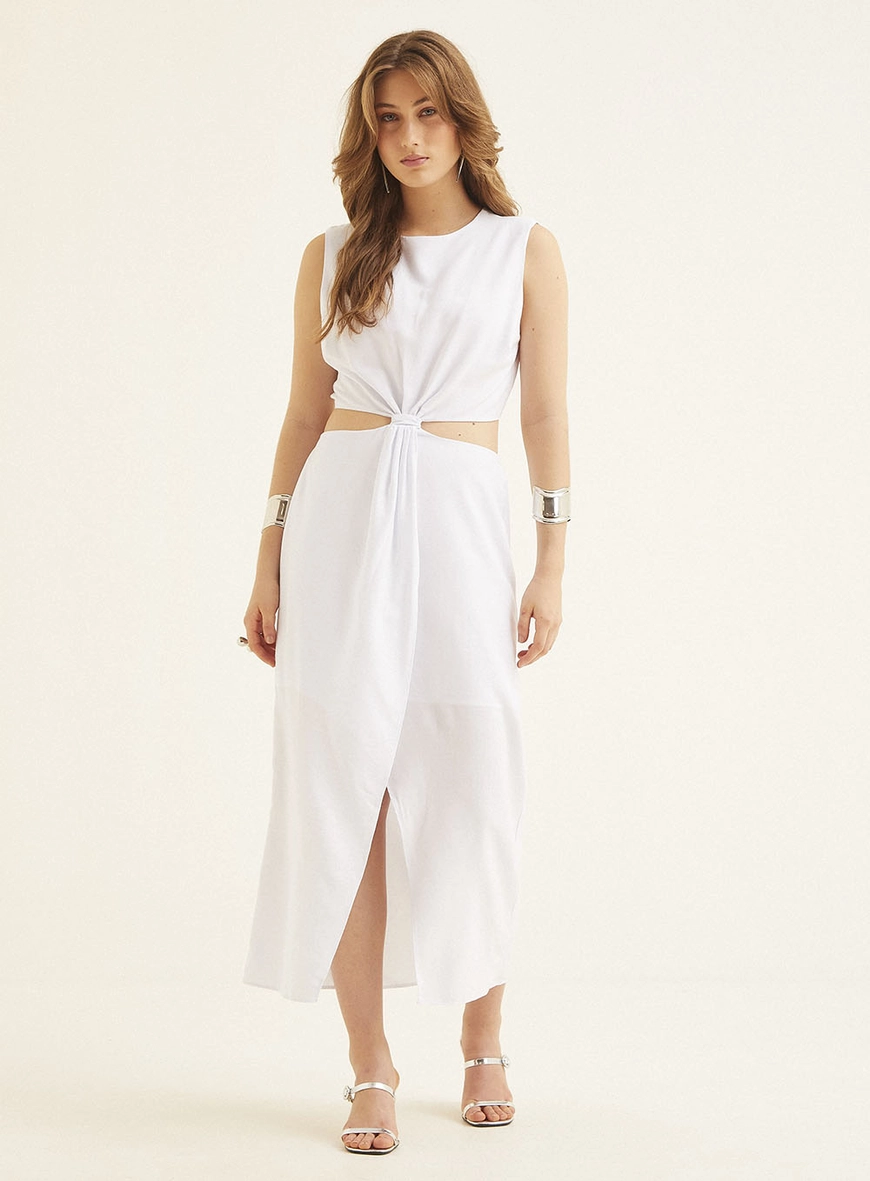 Vestido Midi Com Detalhe Frontal Branco 3