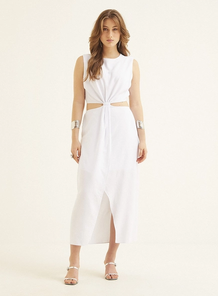 Vestido Midi Com Detalhe Frontal