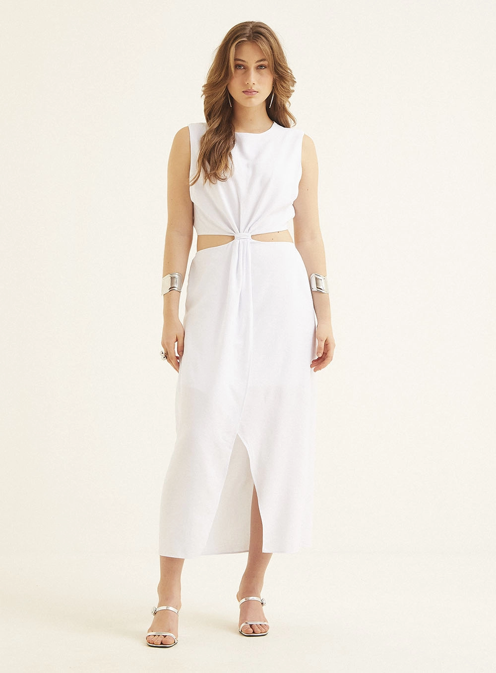 Vestido Midi Com Detalhe Frontal Branco 1