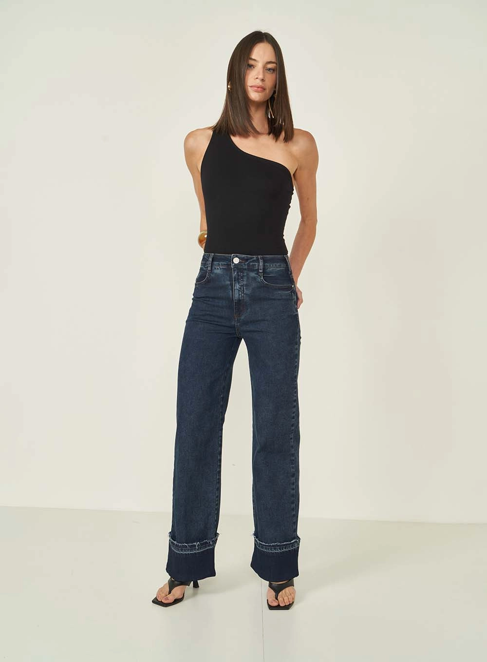 Calca Jeans Feminina Wide Leg Berlim Stretch Índigo