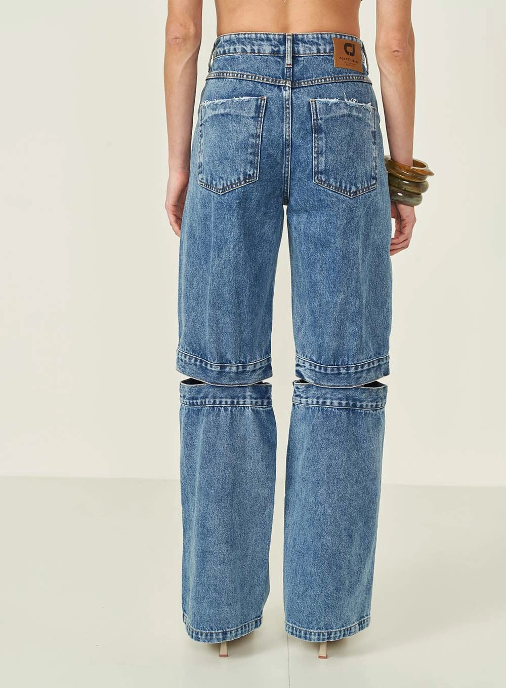 Calça Jeans Berlim Wide Com Recorte Índigo